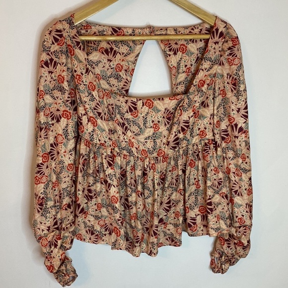 Free People Silent Rawr Square Neck Peplum Open Back Top - Picture 2 of 8